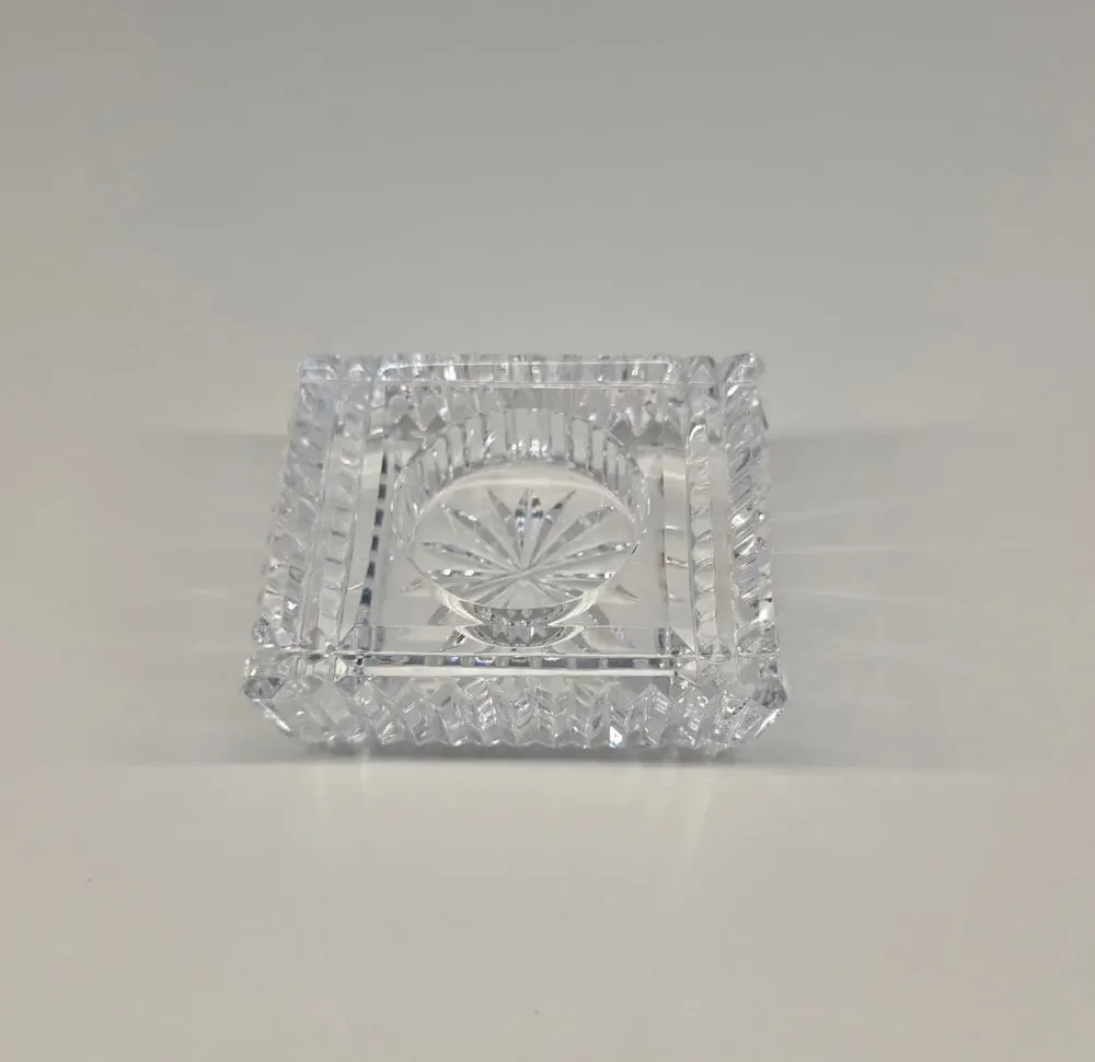 Signed Waterford Crystal Square Trinket Dish or Desk Clock Insert 3